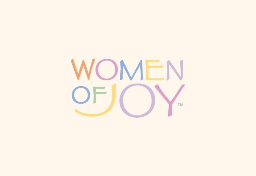 Women of Joy colorful logo with pastel lettering on a light background.