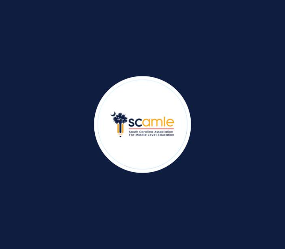 “SCAMLE logo for the South Carolina Association for Middle Level Education featuring a palmetto tree, crescent moon, and pencil icon with the text ‘scamle’ on a navy background.”