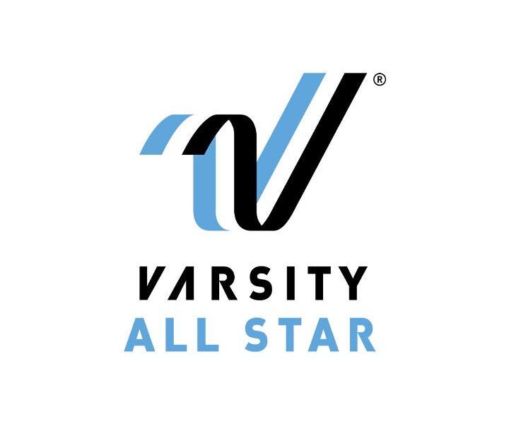 Varsity All Star logo with a stylized black and blue “V” above the words “Varsity All Star,” representing competitive cheer and dance programs