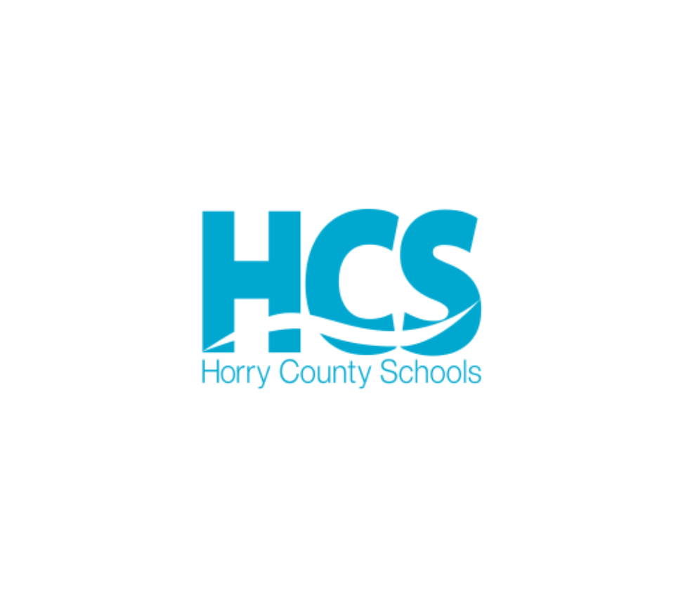 HCS Horry County Schools logo in blue with stylized lettering and wave design