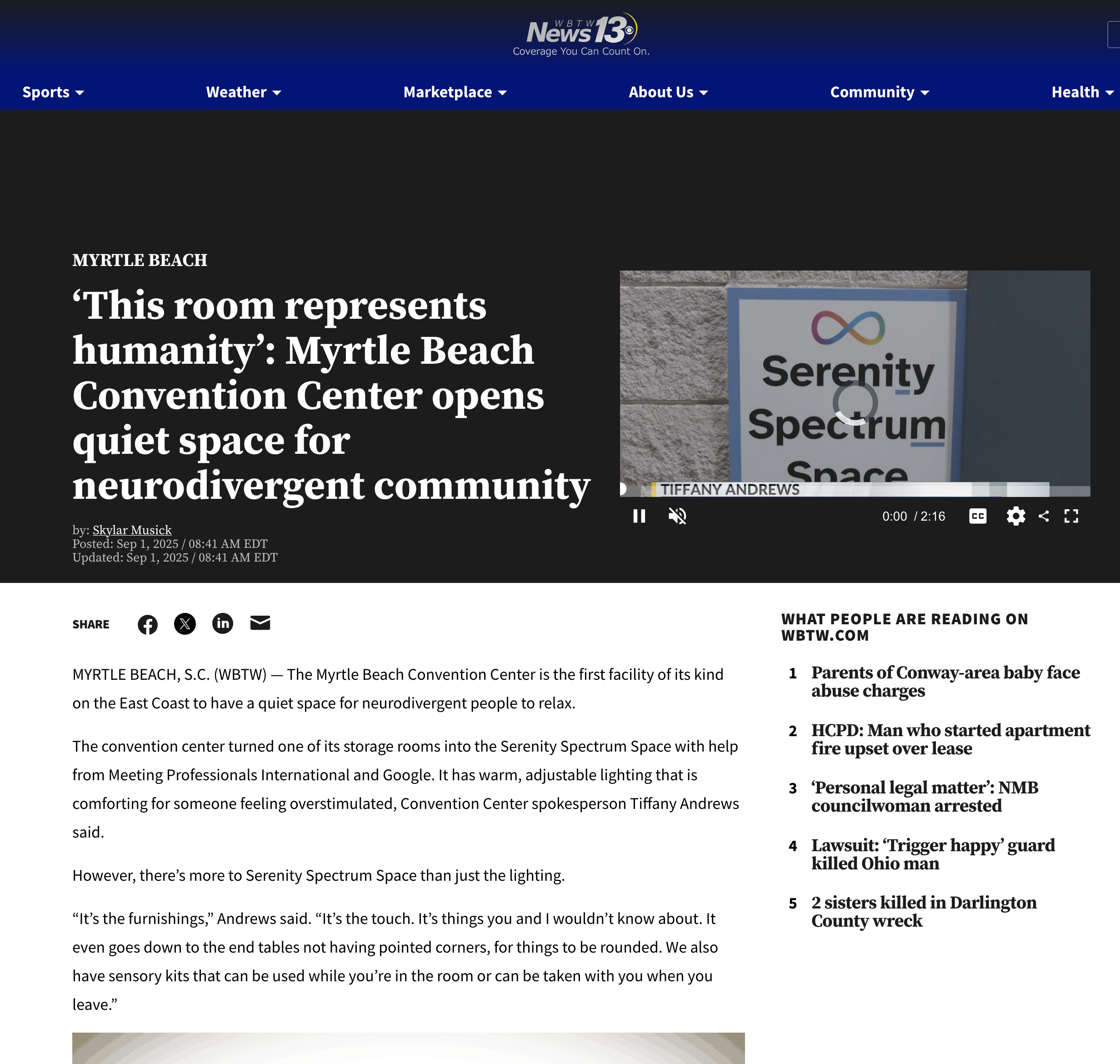 Myrtle Beach Convention Center (MBCC) Neuroinclusion sensory friendly room